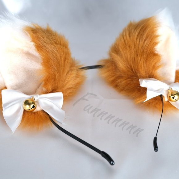 Kawaii Brown Cat Ears With Small Bell - Picture 1 of 7
